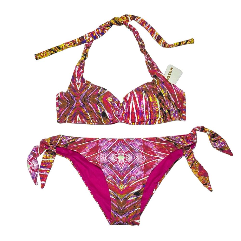 Women’s Halter Bikini Set - Pink Multi Print